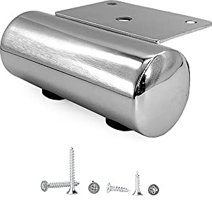 (Pack of 4 pcs) Glossy Chrome 44 mm Height Furniture Legs, Metal Leg Round Ø 40 mm, Cabinet Feet, Sofa Leg, Bed Riser, Screws Included (4)