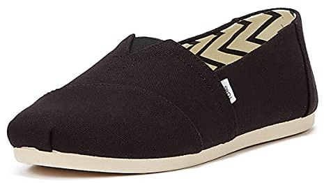 TOMS Damen Alpargata aus recycelter Baumwolle Flache Slipper, Schwarz Weiß, 39 EU