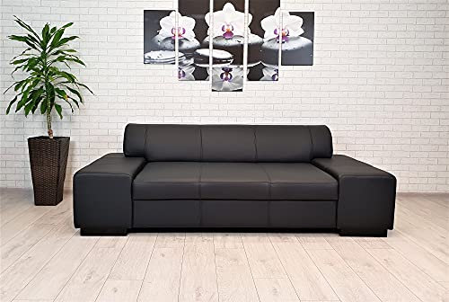 Quattro Meble Schwarzes Echtleder Toledo Nero 2,5 Sitzer Sofa London 220cm Ledersofa Echt Leder Couch Schwarz