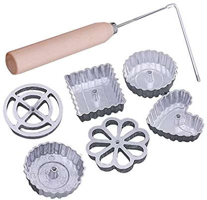 huitailang 7 Pieces Home Made Swedish Rosette Aluminum Alloy Cookies Mould, Rosette Mould Set Aluminum Mould with Handle Baking Accessories, Rosettes & Timbale Set for Kitchen