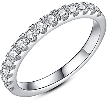 IMOLOVE Moissanite Wedding Band Wedding Rings for Women 925 Sterling Silver Rings with 18K White Gold Plated Eternity Stackable Engagement Ring Anniversary Band Size 7