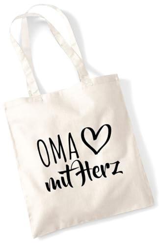 Huuraa Jutebeutel Oma mit Herz Geschenk | Baumwollbeutel 10 Liter Stoffbeutel Beutel aus Baumwolle Tasche Geschenkidee Einkaufstasche Langen Henkel