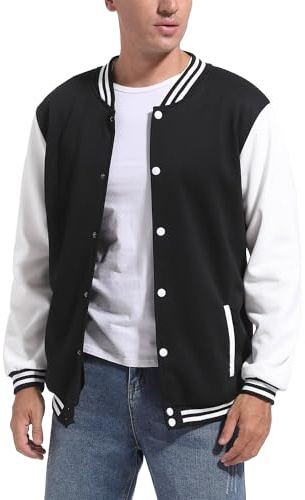 DHSPKN Men's Varsity Baseball Jackets Causal Slim Fit Varsity Letterman Jacket Boys Bomber Jackets,Black,XXL