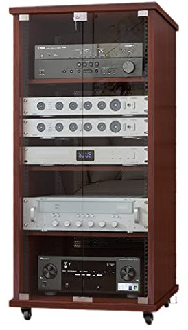 Audio-Rack mit 4 Ablagen, Medienständer und Komponentenschrank, mobiler geschlossener Audio-Tower mit verstellbaren Regalen, Türen aus gehärtetem Glas, Kabelmanagement ( Color : Brown , Size : 56*60*1