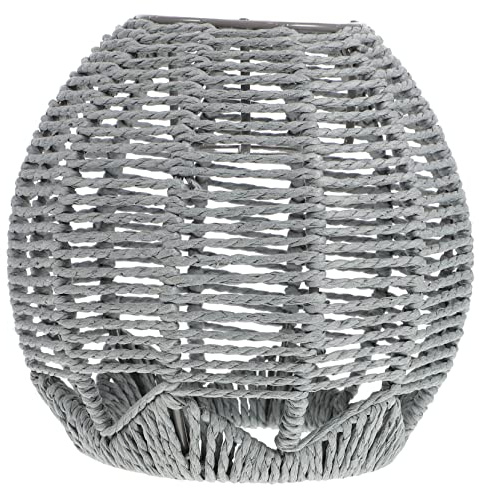 Yardwe Grey Wicker Lampshade 6 Inch Rattan Ceiling Light Cover Indoor Pendant Lamp Shade for Table Wall Lighting