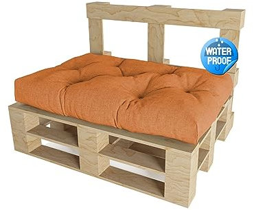 chilly pilley Palettenauflage Wasserfest Palettenkissen Wasserabwisend Schaumflocken Palettenpolster Rückenlehne Sitzkissen Seitenkissen viele Größen und Farben (Sitzkissen 120x60, Orange)