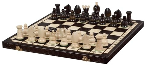 Sunrise Chess & Games| Königliches Schach | Groß | Traditionelles Design | Handgefertigt | Langlebig | Angenehme Haptik | Kassette mit Fächern