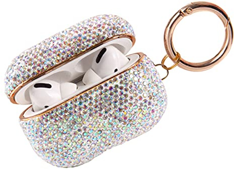 Sparkly Diamond AirPods Pro 1&2 Generation Hülle mit Schlüsselanhänger, stoßfeste Schutzhülle Premium Bling Strass Cover Skin für AirPods Ladehülle (AB mit Ring)