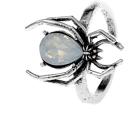 W WEILIRIAN Gothic Opal Spider Ring Spinnen Knöchel Ring Silber Spinne Stapel Ring Cooler Finger Ring Spider Open Ring Halloween Verstellbarer Ring Hip Hop Ring Schmuck für Frauen und Mädchen