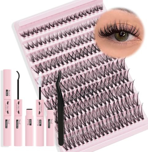 PRO Kit Extension Faux Cils,200pcs Faux Cils Individuel 40d Cluster Extensions De Cils Individuels Avec Lash Bond And Seal Applicateur,Volume Russe Cluster Lashes (40d Diy Lash Kit-A)