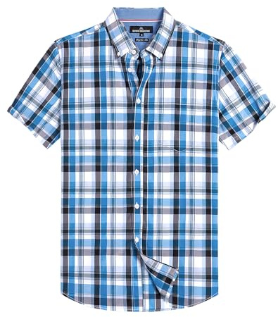 Alimens & Gentle Mens Plaid Short Sleeve Button Down Shirts Cotton Regular Fit Casual Gingham Shirts