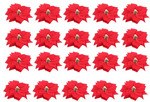 Zerodeko 20stücke Künstliche Weihnachtsblumen-anhänger Rote Blumendekoration für Christbaumblumen Leichte und Wiederverwendbare Stoffblumen für DIY-weihnachtsschmuck und Partydekorationen