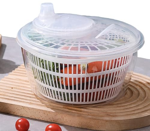 Tuzsocr Large Lettuce Spinner Dryer,Clear Plastic Salad Spinner,Vegetable Dryer Tosser with Bowl,Salad Washer Mixer Easy and Quick Drying,Washes,Dresses Lettuce, Herbs, Vegetables & Fruit (White)