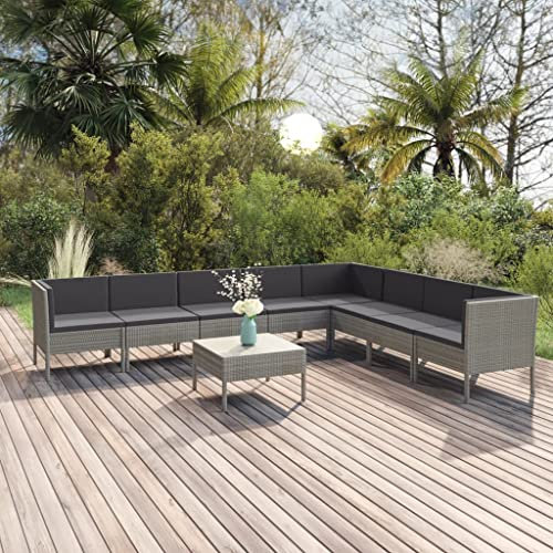 DYRJDJWIDHW europaletten,gartenmöbel Set,palettenkissen,9-TLG. Garten-Lounge-Set mit Auflagen Poly Rattan GrauGeeignet für Garten, Swimmingpool, Wohnzimmer, Terrasse