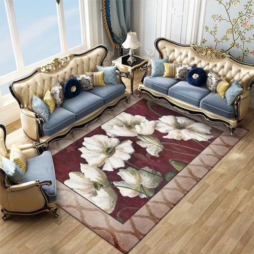 Kunsen 140X200CM Teppich Wohnzimmer Waschbar rutschfeste, schmutzabweisende und waschbare Innendekoration für Hotels im klassischen Stil Flokati Mehrfarbig Flur Babyzimmer