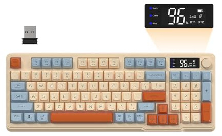 FREEWOLF M96 Trådlöst Speltangentbord, Rattkontroll Bluetooth/2.4G Trådlöst Tangentbord För Mekanisk Känsla, RGB LED-Bakgrundsbelyst Med Skärm, PBT-Tangentbord, 3000mAh, US-layout för Win/Mac -Blåbär