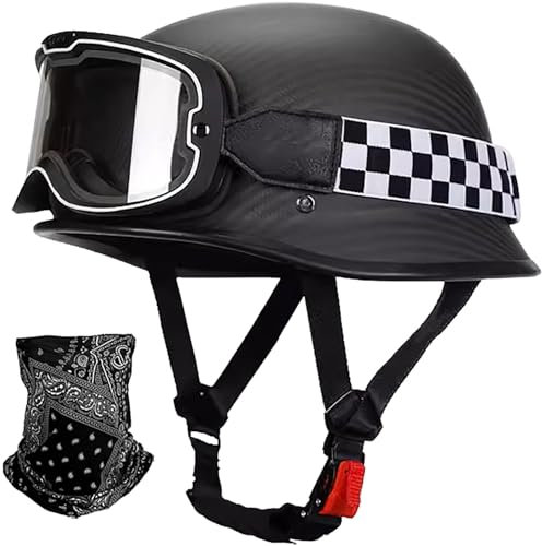 Deutschen Stil Retro Motorradhelm Carbon Jet-Helm Chopper Motorrad-Helm ECE-Zulassung Vintage Open Face Motorradhelm für Scooter Moped ATV Street Bike B-037,S=55-56CM