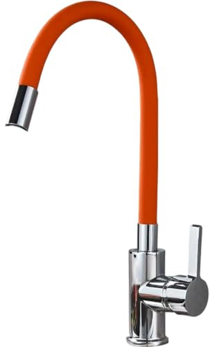 Kitchen Sink Taps Orange Pipe Flexible Neck Kitchen Sink Faucet Chrome Universal Pipe Hot Cold Kitchen Mixer Tap Deck Mounted Bathroom Kitchen Tap Orange Pipe