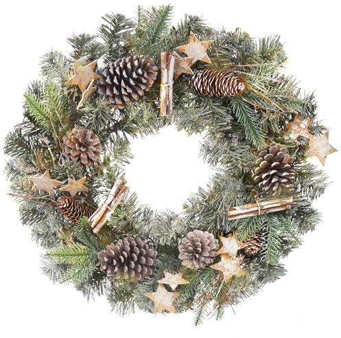 Ø50cm Weihnachtskranz Künstlicher Kranz mit Dekorative Tannenzapfen, Beeren und roter Weihnachtsblume für Haustür, Hauswandbehang oder Weihnachtsdekoration, Winterschmuck Winterschmuck