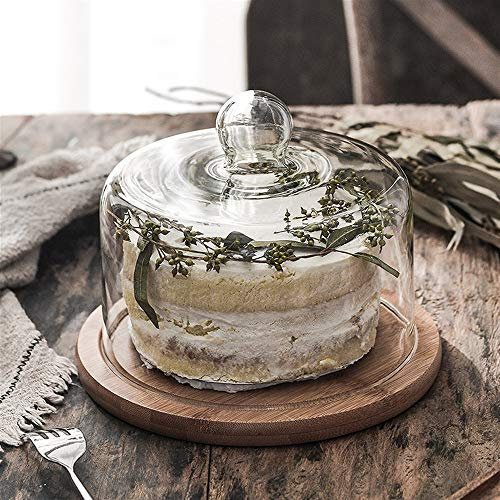 Vassoio per torta retrò in legno, coperchio in vetro Trasparente Tè pomeridiano Tortiera in vetro di legno Vassoio per dessert Vassoio per esposizione torta Decorazione per festa di nozze (Colore: Bl