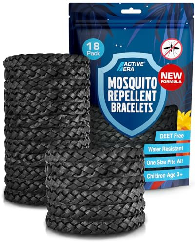 Active Era Mosquito Repellent Bracelet, Insect Midge & Mosquito Bands - Powerful DEET Free Formula - Waterproof with 250 Hours / 10 Days of Protection (Black - 18 Pack)