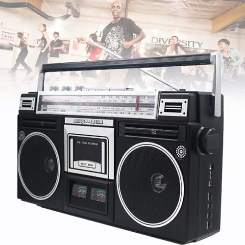Spdazzleburst Reproductor de Cintas de CD Boombox Retro, Reproductor de Cintas de CD, con Radio Am/FM, Estilo de los años 80, Compatible con Entrada SD/USB - para Viajes de reuniones Familiares,Black