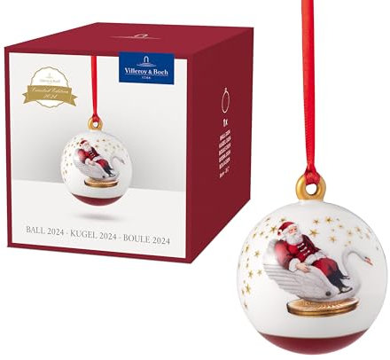 Villeroy & Boch – Annual Christmas Edition, Ornement, Boule, édition de l’année 2024, Porcelaine Premium, pièce de Collection Exclusive, 6,5 x 6,5 x 8 cm