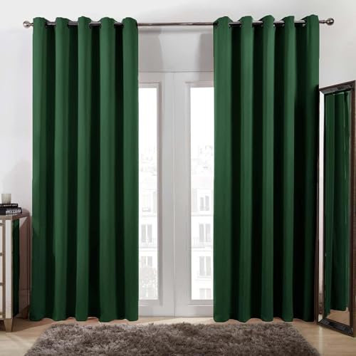 Thermovorhang mit Ösen 180 x 120 cm Thermo Vorhang Kälteschutz Blackout Verdunkelungsvorhang Gardinen 2Er Set für Wohnzimmer Schlafzimmer, Dunkelgrün