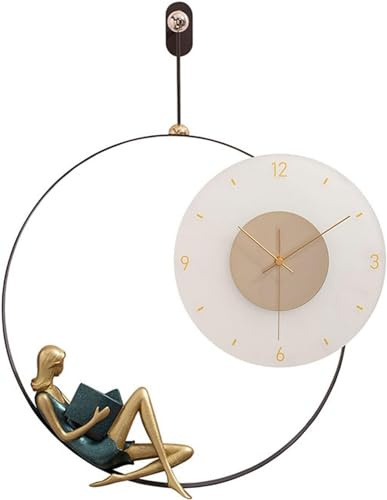 JFNHUTL Orologio da Parete Orologio d'Arte Moderna Orologio da Parete in Metallo di metà secolo, Silenzioso e Minimalista Orologio al Quarzo Dorato Perfetto per L'Arte murale per