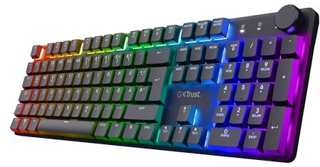 Trust GXT 868 Torix Mechanische Tastatur Kabellos Deutsches QWERTZ Layout, RGB Wiederaufladbare Gaming Tastatur 2.4 GHz 100H Akkulaufzeit, Huano-Switches Flache Tasten, Programmierbar, PC Laptop