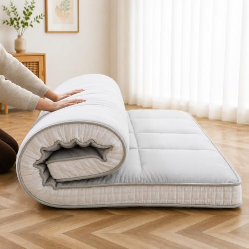 ZIKEBTUY Futon Matratze 100x203cm Klappmatratze - 10cm dick Japanische Klappmatratze, Futon Gästebett, Bodenmatratze, Tragbar Matratze Faltbar für Tatami, Schlafsälebett, Camping, Wohnmobil - Grau