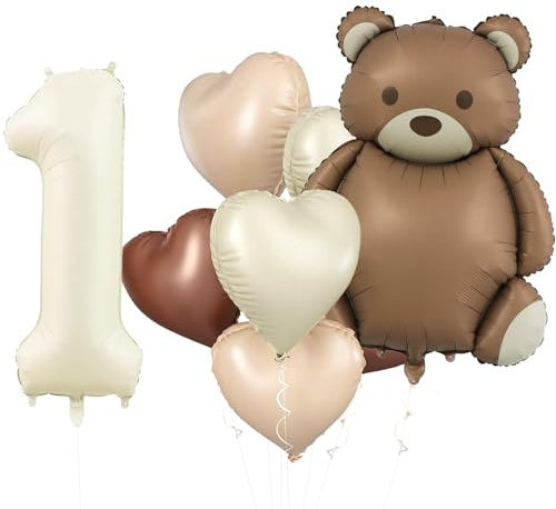 Koboko Björn födelsedagsdekoration 1 år pojke, 8 st ballong 1. Födelsedag pojke flicka, björndekoration 1. Födelsedag pojkar, hjärta folieballong 1 födelsedagsdekoration, björn ballonger 1 år