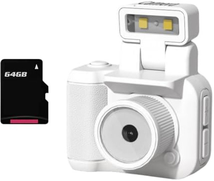 Giwnhvx Fotocamera con stile mini SLR con sensore CMOS da 64 GB, flash integrato e stazione di ricarica portatile. Videoregistratore DV 1080P con display LCD B.