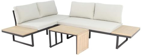 Green Spirit Gartenlounge Celano - Beige, Aluminium, für 4 Personen, Wetterfest, Ecklounge mit 2x Sofa und Tisch - Alu Terrassen Outdoor Loungemöbel Garten-Sitzgruppe