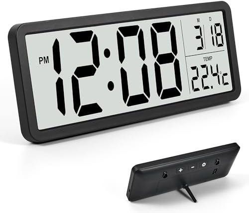 SZELAM Wall Clock Digital Clock Battery Operated with Temperature Date，Digital Desk Clock for Home School Bathroom Garage (Black)