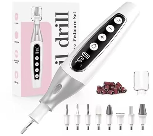 SternSinn Nagelfräser Kabellos, 8 in 1 Fräser für Gelnägel, Aufladbar Elektrische Nagelfeileset mit 30 Hochwertigen Nagelpflege Aufsätzen, 10 Geschwindigkeitsstufen, LED Licht, USB Wiederaufladbare
