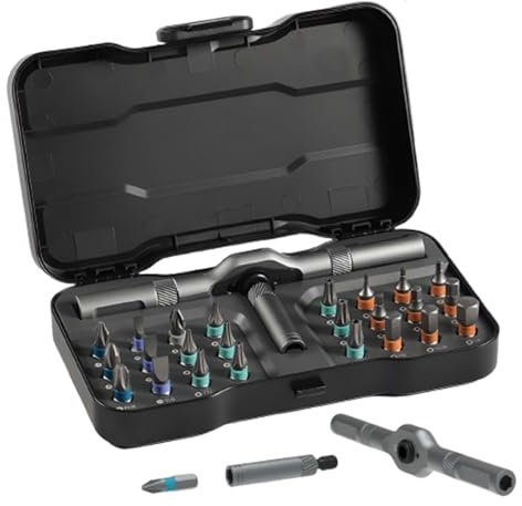 Set di cacciaviti a cricchetto 24 in 1 con punte magnetiche di precisione S2, manico staccabile, ideale per orologi, elettronica, PC, laptop e riparazioni fai da te