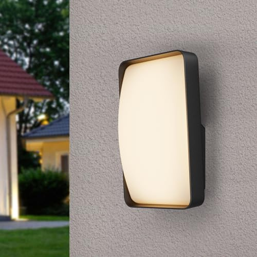 Klighten Moderno Lampara de Pared LED Exterior Interior IP65, 12W Aplique Pared Exterior de Aluminio + PC 3000K Blanco Cálido Perfecto Para Dormitorio, Patio,Terraza, Corredor (Negro)