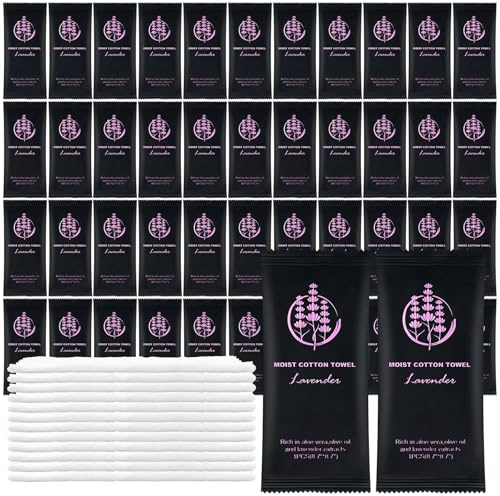 Moist Cotton Towel Bulk Moist Towelettes Individually Wrapped,White Towel Services,Refreshment Pre Moistened Towels for Dentist Travel Sport Party Hotel （Lavender,100)