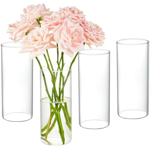 Vases for Flowers Glass, 4pcs Glass Vases for Centerpieces, 8 Inch Clear Vase for Homer Decor Simplistic Gifting Flower Tulip Rose Wedding Decorative