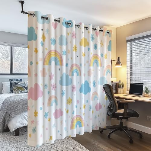 Tende Motivo arcobaleno infantile Decorazione Soggiorno Tende oscuranti Finestra per 70L x 145A cm (2 Pannelli) Cucina Camera Bambino Ufficio Colorato