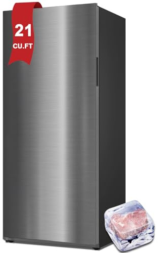 Smad Upright Freezer 21 cu.ft, Stand Up Freezer with LED Light Stainless Steel Convertible Refrigerator Freezer, Frost Free for Garage, Home Use with Left Hinge