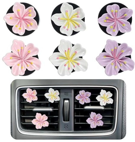 Tyqour 6 Stück Gänseblümchen Blume Auto Lufterfrischer Clip, Autozubehör Innenraum Deko Frauen Mädchen Auto Parfüm Diffusor Air Outlet Lüfterfrischer Vent Clips Frauen Auto-Dekorationszubehör Innen
