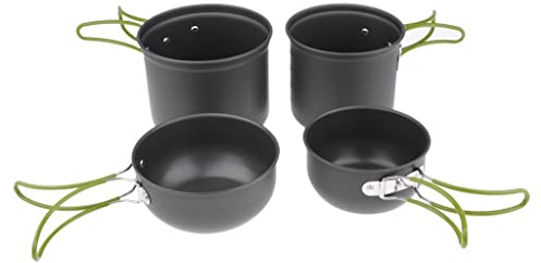 Lot de 4 ustensiles de cuisine portables d'extérieur, for camping, pique-nique, cuisson, bol antiadhésif, poêle, casserole