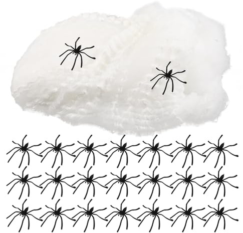 Abaodam Telaraña de Algodón con Arañas de Plástico Realistas para Fiestas Espeluznantes de Halloween 1 Set