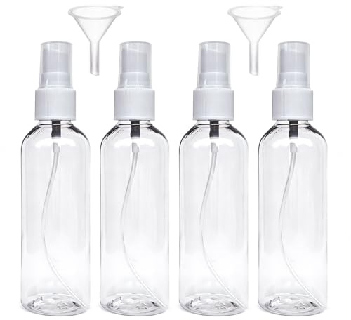 ANMOYIXIA Sprühflasche 4 X 100ml Liten Sprühflaska Spray Bottle Transparenta Zerstäuberflaskor Bärbara Reseflaskor Set med 2 Trattar för Parfymer, Oljor och Vatten (4 x 100ml)