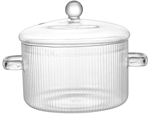 Glass Simmer Pot for Stove Top 1600ml Heat-Resistant Clear Glass Saucepan with Lid and Handle for Soup, Pasta, Milk & Baby Food| Pots for Cooking on Stove