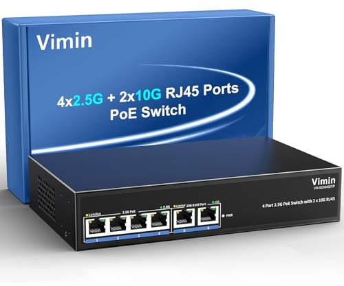 10Gb Ethernet PoE Switch avec 4*2.5G Base-T Ports, 6 Ports 10G/2,5G avec 2*10GBASE-T PoE Commutateur Réseau Non Géré, Capacité 60 Gbit/s, 65 W, 2.5G Network Switch Multi-Gigabit pour NAS, PC