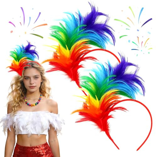 KERYBW 2 Stück Bunt Feder Stirnband Fascinator Stirnbänder, Feder Haarschmuck Haarreif, 20er Jahre Headband Accessoires, für Karneval Fasching Cocktail Cosplay Hochzeit Party (Bunt)
