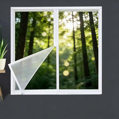 LIHUANE Thermofolie Fenster Gegen Kälte 61 x 78 cm Winddichter Lärmschutz Fenster-Isolierfolie mit Reißverschluss für Schiebetüren, Klimaanlagenraum, Weiß